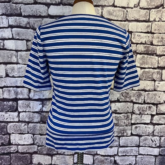 Talbots Blue & White Stripe Square Neck Blouse Size M - Picture 5 of 8